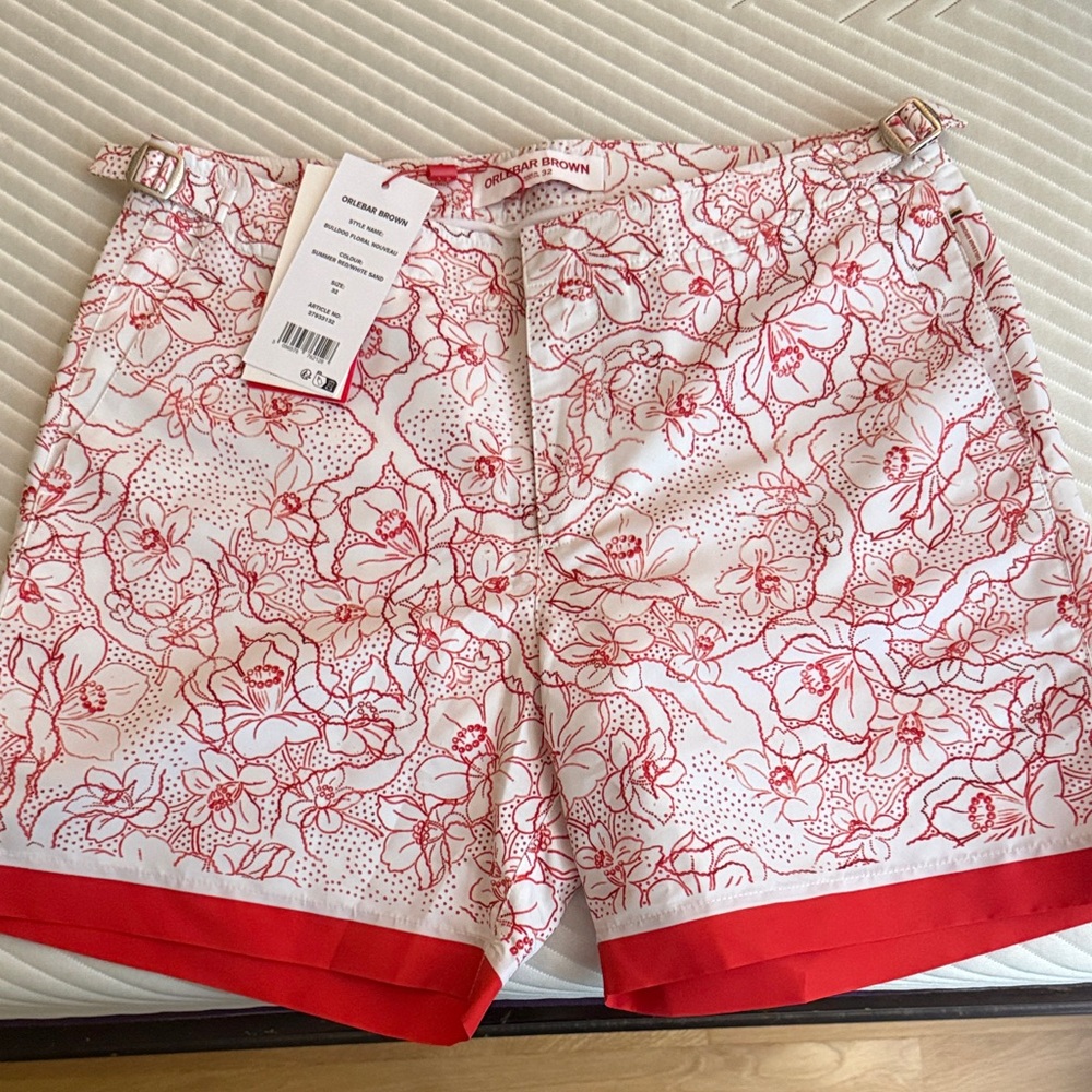 Orlebar Brown White and Red Floral Men's Shorts